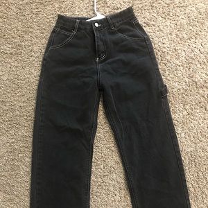 New black wide leg jeans with white stitching